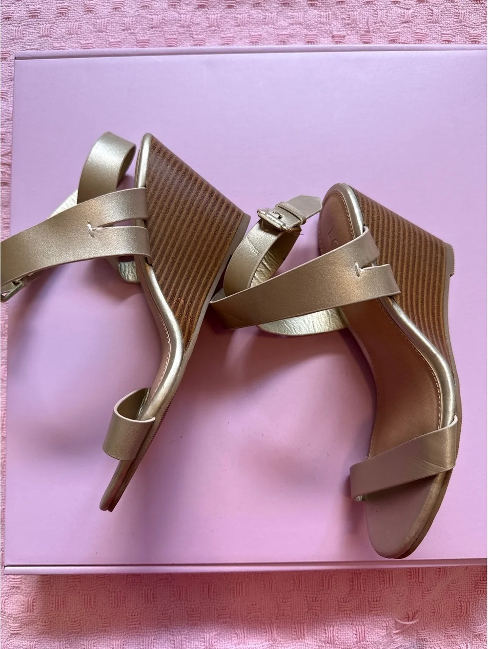 Loft Gold Wedge Sandals with Ankle Strap
